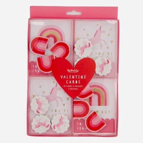 My Mind’s Eye Other - My Mind’s Eye 12 Pack Pink Rainbows & Unicorns Valentine’s Day Cards & Erasers